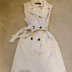 Zara Beige Double-Breasted Midi Vest